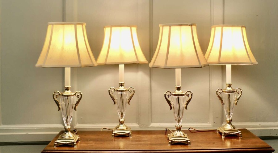 Set of 4 Hollywood Regency Glass Table Lamps