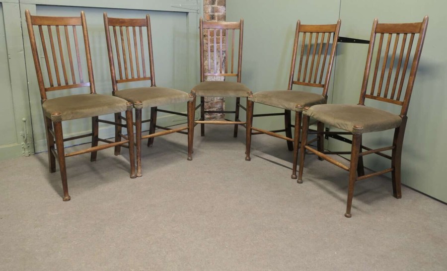 Set of 5 Arts and Crafts Golden Oak Dining Chairs This is a very handsome set