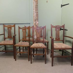 Set of 6 Arts and Crafts Golden Oak Dining Chairs