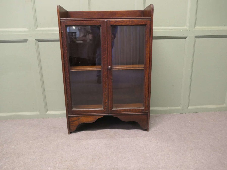 Small Oak Glazed Bookcase/Cupboard with Gallery