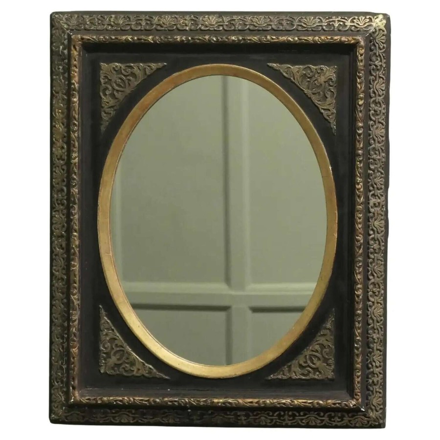 Stunning French Empire Gilt Brass and Black Lacquer Wall Mirror