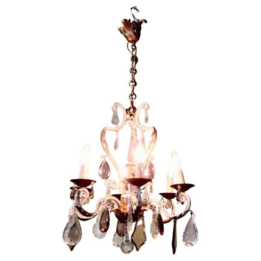 Stunning French Iron and Coloured Glass Chandelier