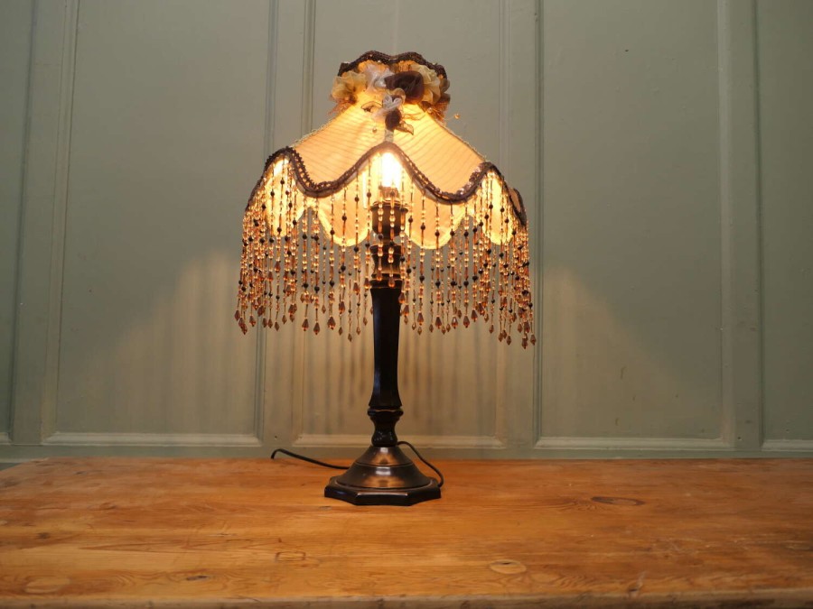 Tall Art Deco Bakelite Table Lamp with Beaded Shade This is a tall slender piece
