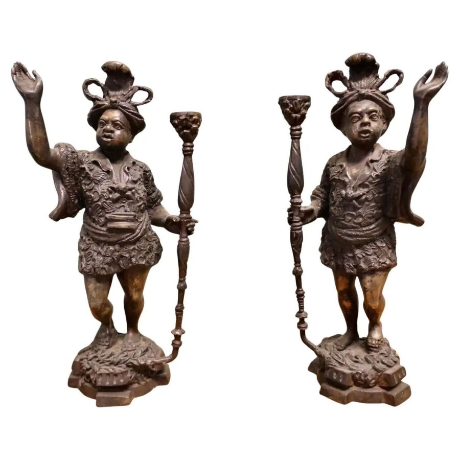 Venetian Style Cast Brass Candlestick Figures