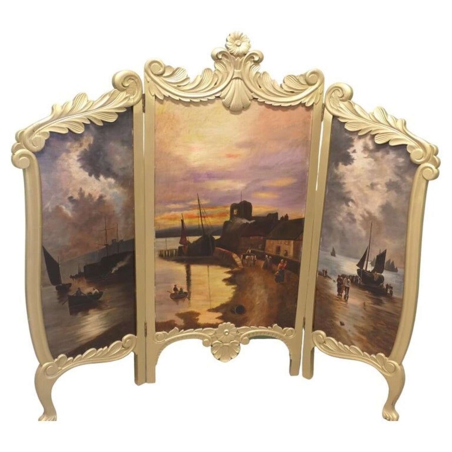 Very Unusual Painted 3 Fold Screen, Gilt Fire Screen
