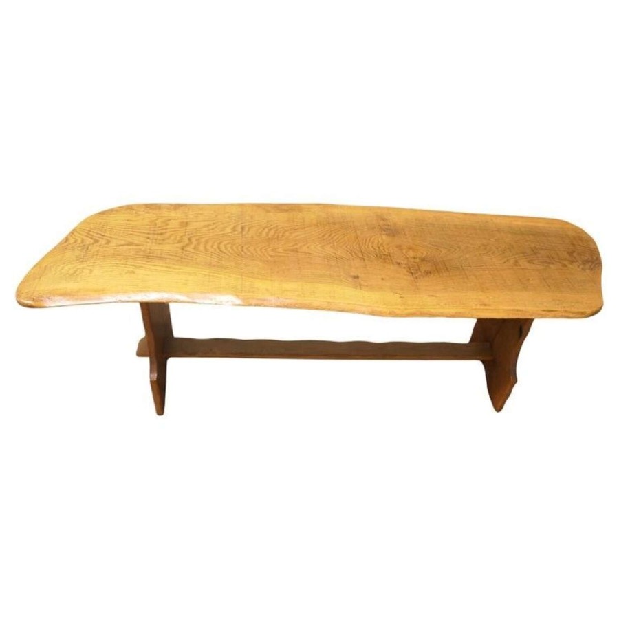 Vintage Hand Carved Live Edge Solid Plank Elm Coffee Table