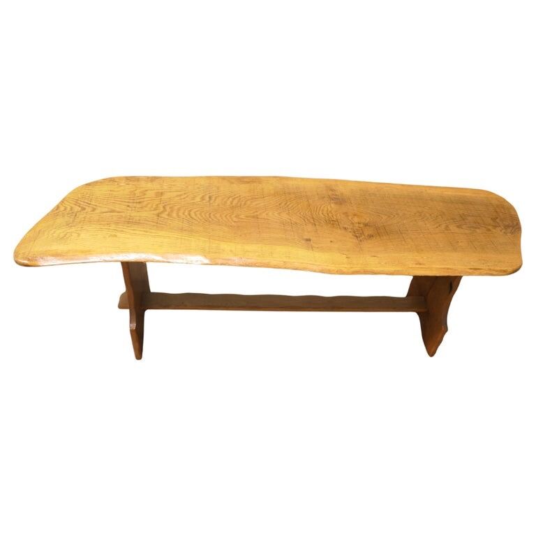 Vintage Hand Carved Live Edge Solid Plank Elm Coffee Table - Image 2