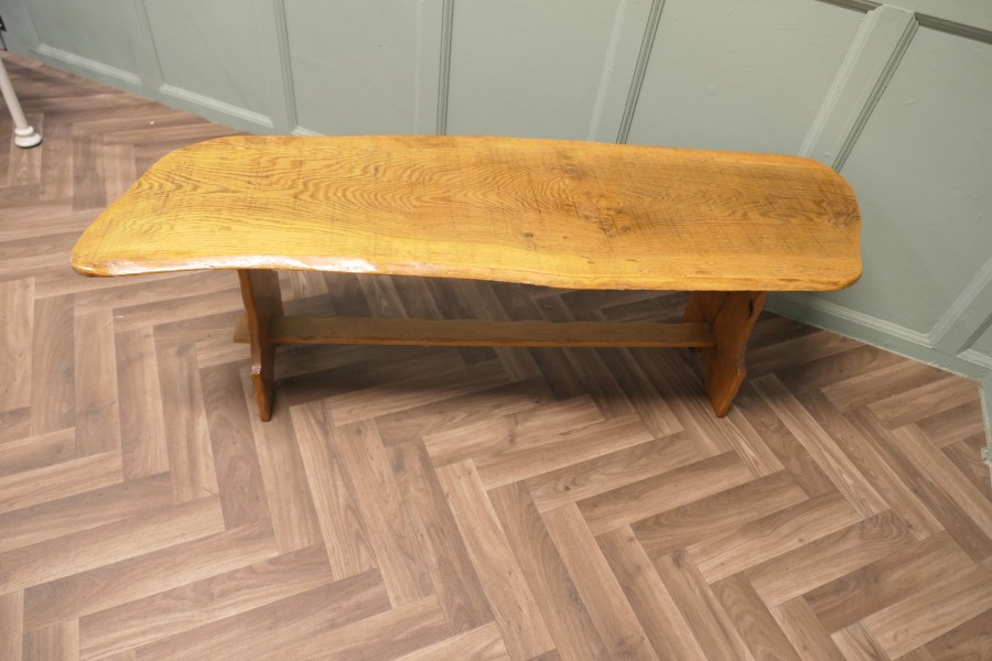 Vintage Hand Carved Live Edge Solid Plank Elm Coffee Table - Image 3