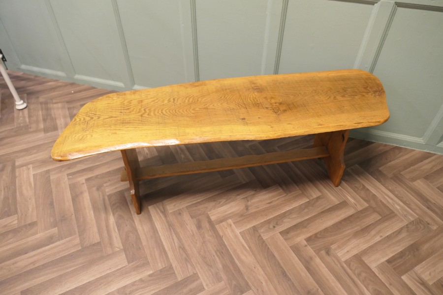 Vintage Hand Carved Live Edge Solid Plank Elm Coffee Table - Image 4