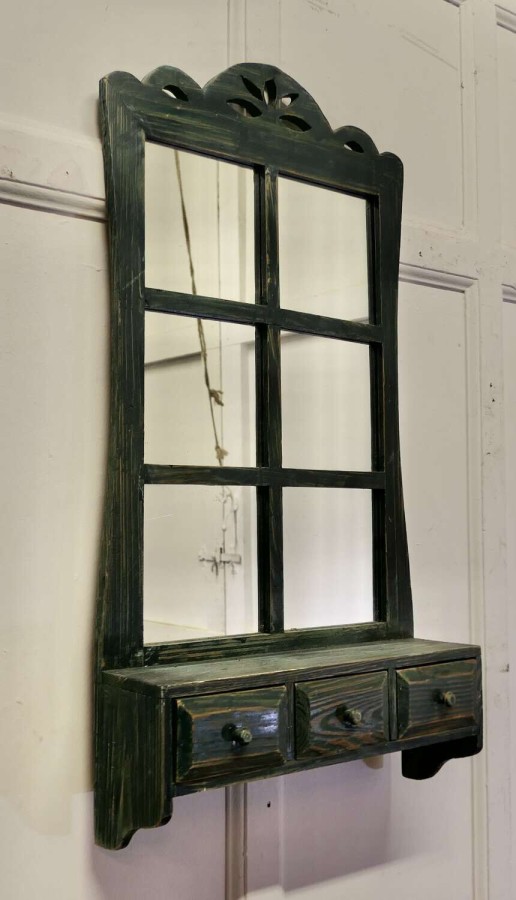 Wall Hanging Window Mirror with Drawers, Cloakroom or Bathroom
