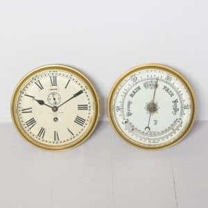 Pair of Ship’s Bulkhead Clock & Barometer
