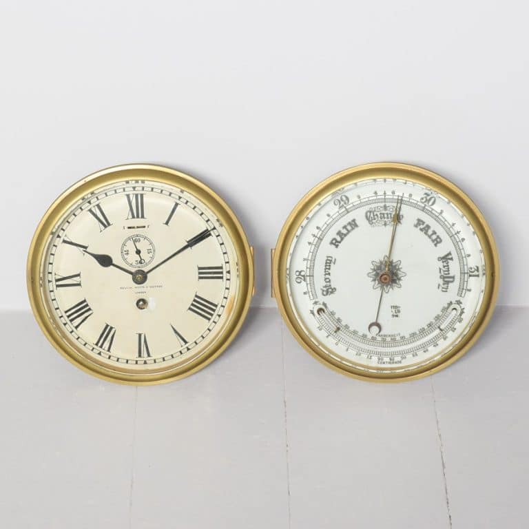 Pair of Ship’s Bulkhead Clock & Barometer