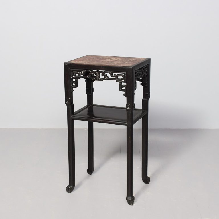 Qing period Hongmu and marble two tier Chinese side table