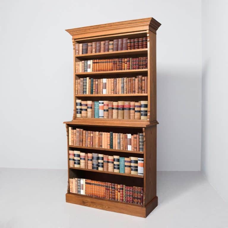 Edwardian solid oak two-part, 5-shelf open bookcase