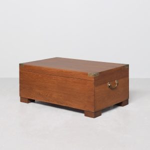 Quality Victorian brass-bound teak military travelling trunk (coffee table with storage!)