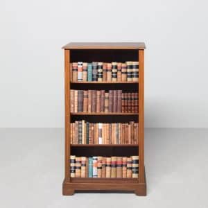 Edwardian Sheraton-style neat-sized, inlaid mahogany open bookcase with three shelves