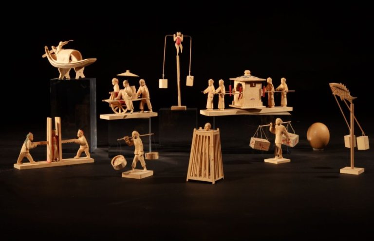 Interesting Collection of 9 Chinese Wood Carvings Showing The Daily Life In China.