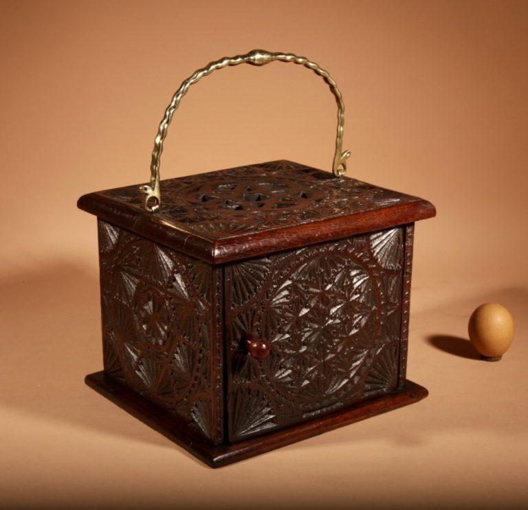 Interesting Finally Oak Chip Carved Foot Stove, Possibly Frisian.