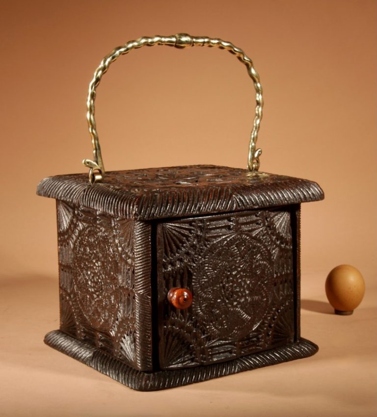 Interesting Finally Oak Chip Carved Foot Stove, Possibly Frisian.