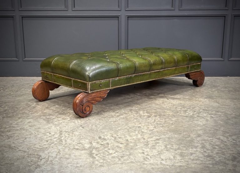 Regency Green Buttoned Leather Footstool