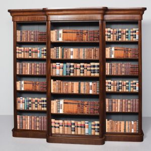 Victorian mahogany breakfront open bookcase in three sections, each with 5 adjustable shelves open bookcase Antique Bookcases Victorian mahogany breakfront open bookcase in three sections, each with 5 adjustable shelves