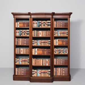 Mid-Victorian breakfront mahogany, three-section open bookcase with clean lines open bookcase Antique Bookcases Mid-Victorian breakfront mahogany, three-section open bookcase with clean lines