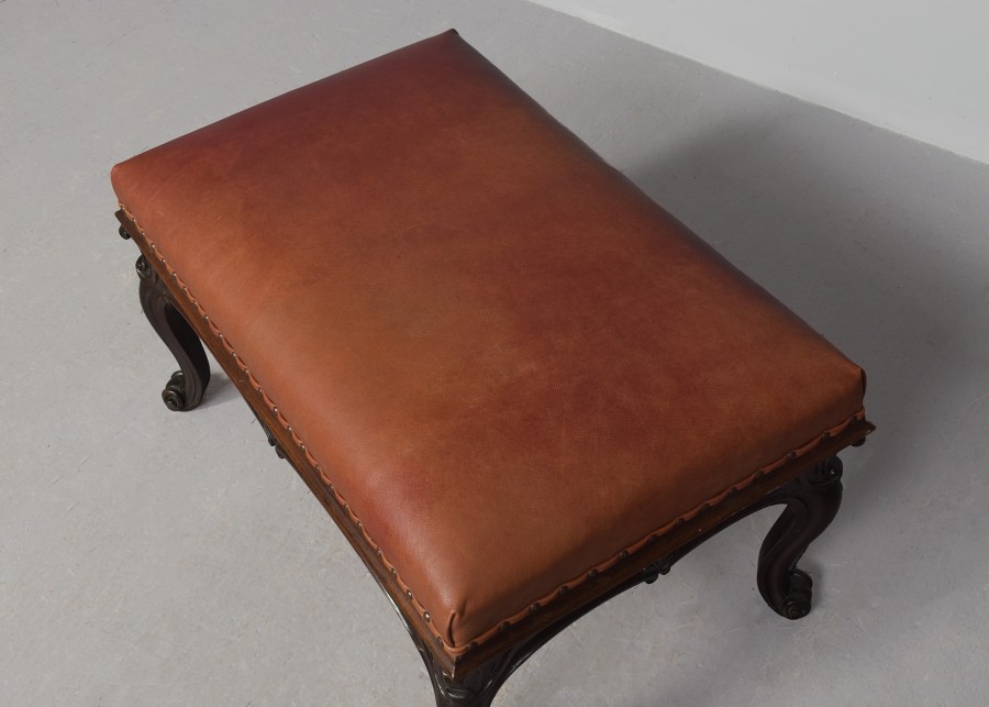 Very large leather-upholstered, William IV Rosewood rectangular central stool/bench antique stool Antique Furniture 2 Very large leather-upholstered, William IV Rosewood rectangular central stool/bench - Image 2