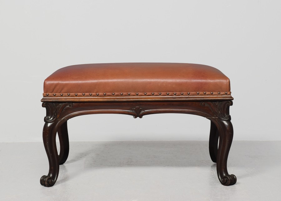 Very large leather-upholstered, William IV Rosewood rectangular central stool/bench antique stool Antique Furniture 7 Very large leather-upholstered, William IV Rosewood rectangular central stool/bench - Image 7