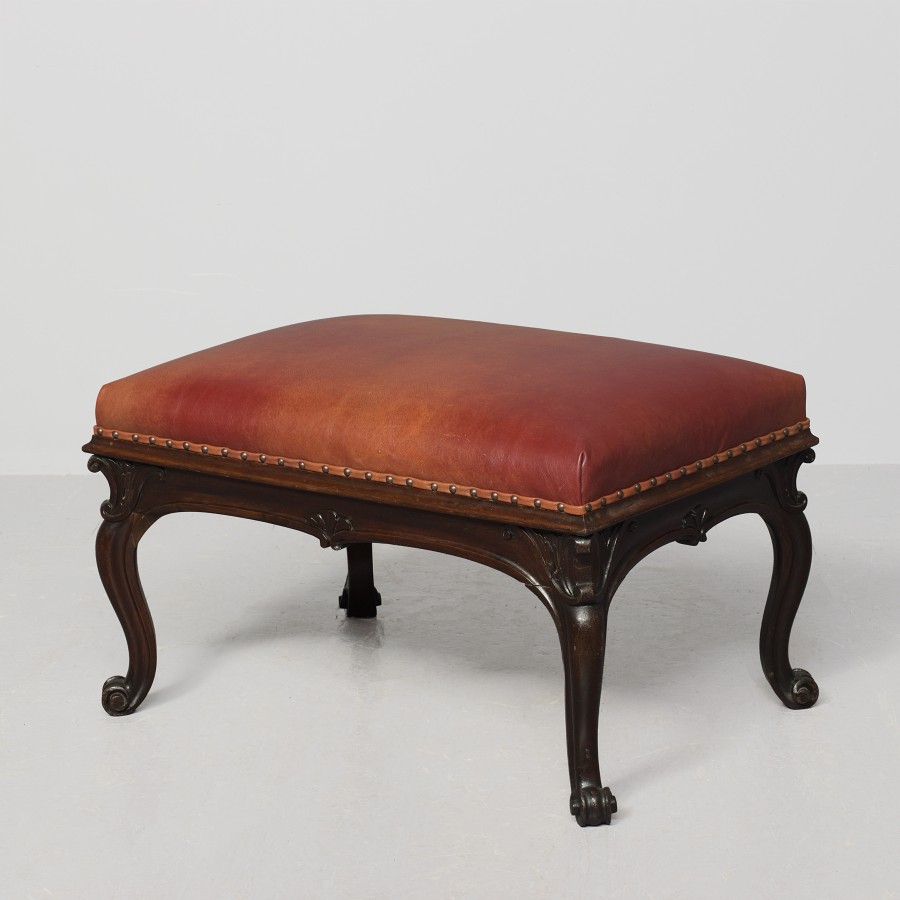 Very large leather-upholstered, William IV Rosewood rectangular central stool/bench antique stool Antique Furniture Very large leather-upholstered, William IV Rosewood rectangular central stool/bench