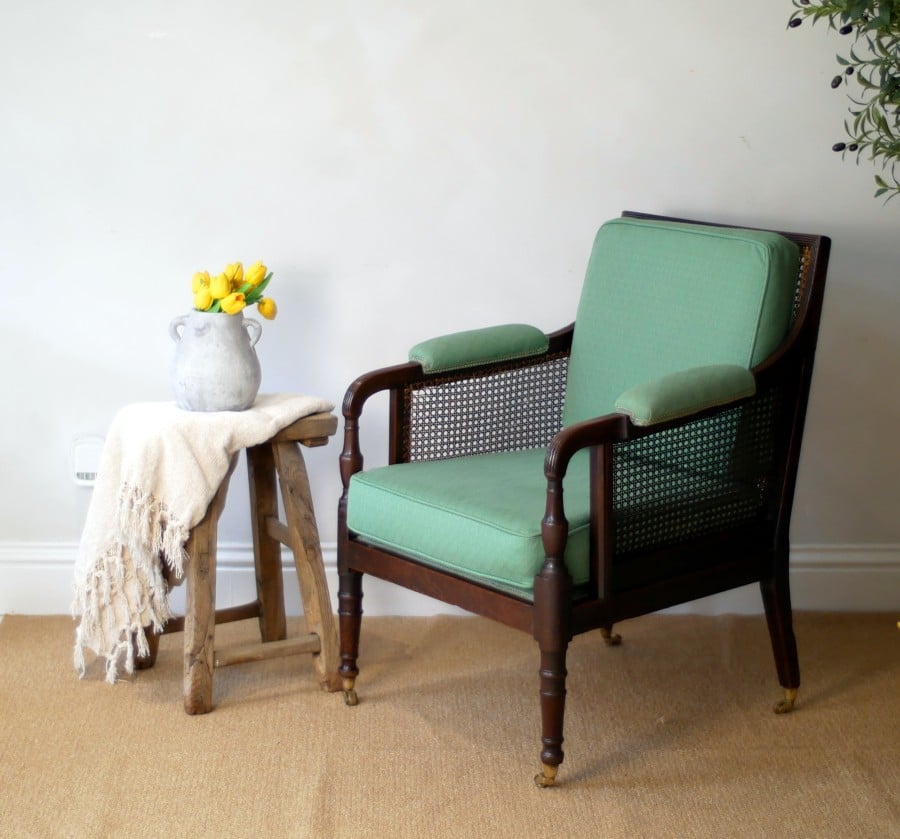 Fine Georgian Caned Library Bergère Chair armchairs Antique Chairs Fine Georgian Caned Library Bergère Chair