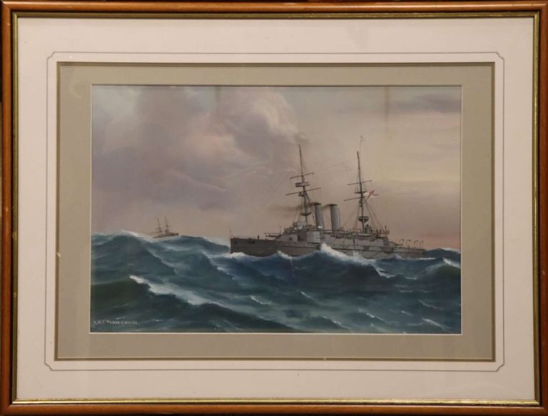 HMS Prince of Wales – Original Gouache Maritime Painting, Circa 1900
