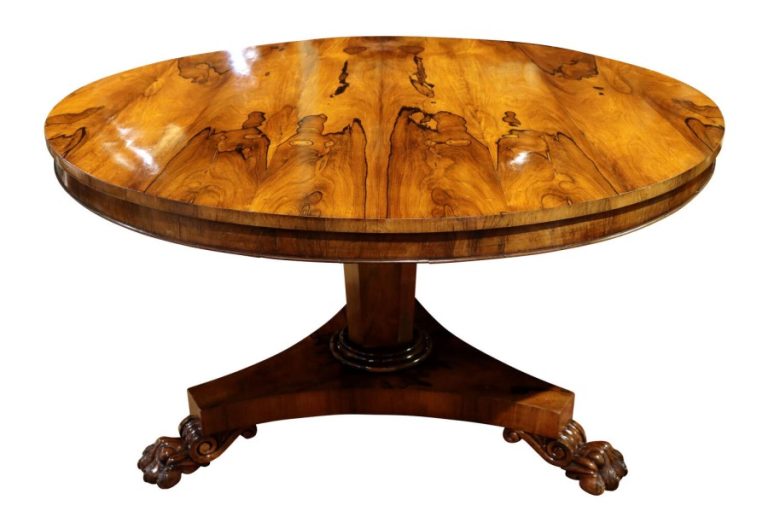 Superb William IV Rosewood Circular Breakfast Table with Triform Base, Circa 1830