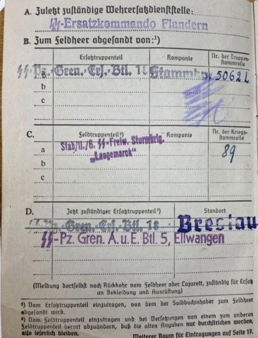Waffen-SS Soldbuch – Martin Van Meensel, SS-Panzergrenadier-Ersatz-Bataillon 18 German ww2 Military & War Antiques 7 Waffen-SS Soldbuch – Martin Van Meensel, SS-Panzergrenadier-Ersatz-Bataillon 18 - Image 7