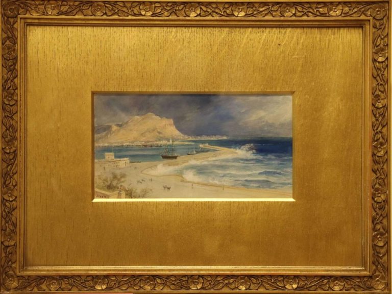19th Century Watercolour of Palermo Harbour, Sicily, Signed Mac C