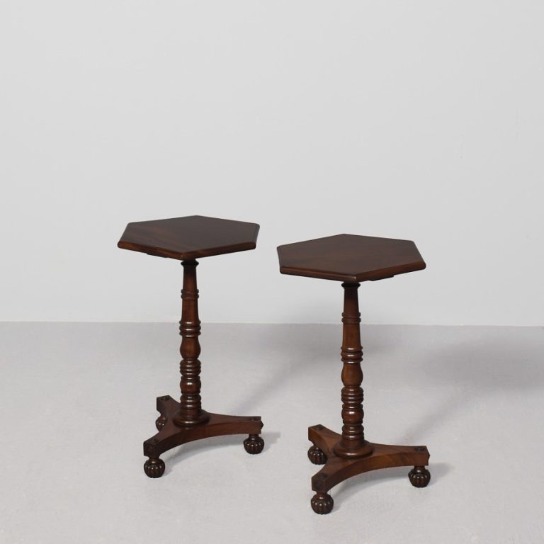Rare pair of William IV neat-sized occasional/wine tables on beautiful bases