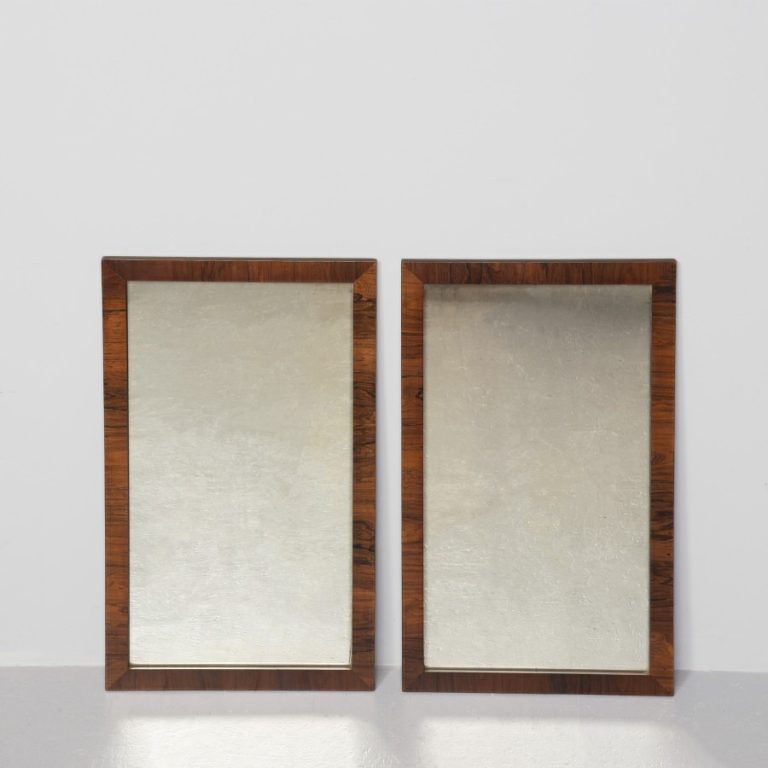 Rare pair of William IV rosewood-framed rectangular mirrors with original mirror plates