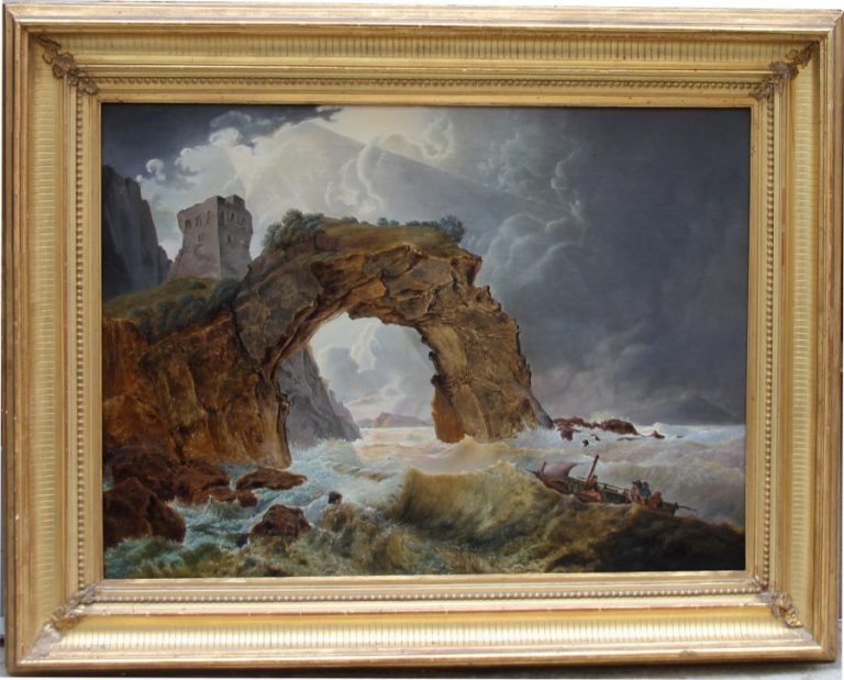 Josef Rebell (1787 - 1828 ), in the style : Sea storm near the Arco di Miseno near Miliscola, looking toward Nisida
