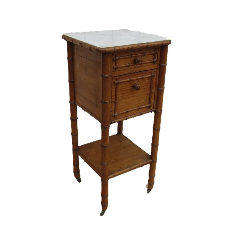 Antique Faux Bamboo Marble Top Bedside Cabinet