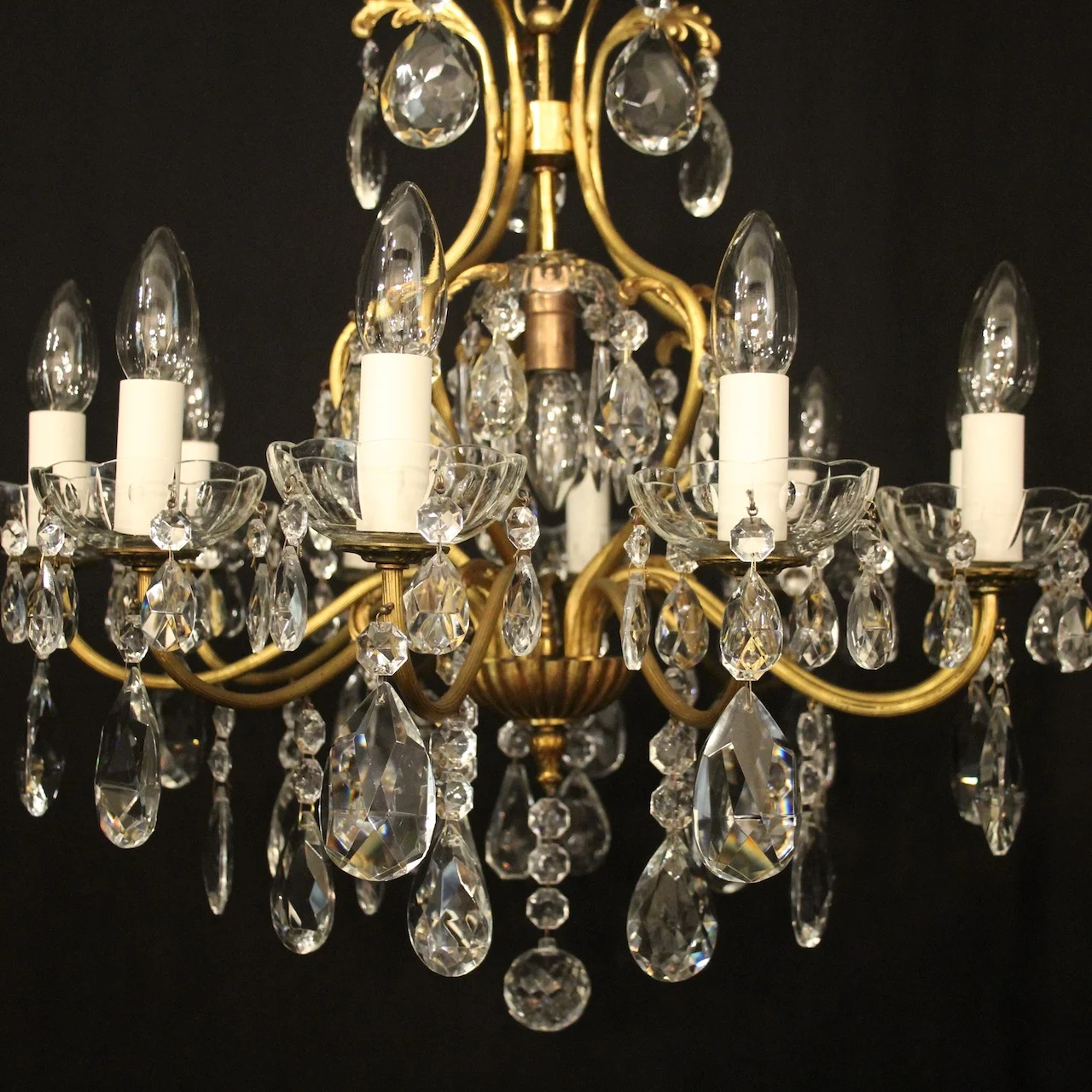 French Gilded 9 Light Antique Chandelier Antique Lighting 2 French Gilded 9 Light Antique Chandelier - Image 2
