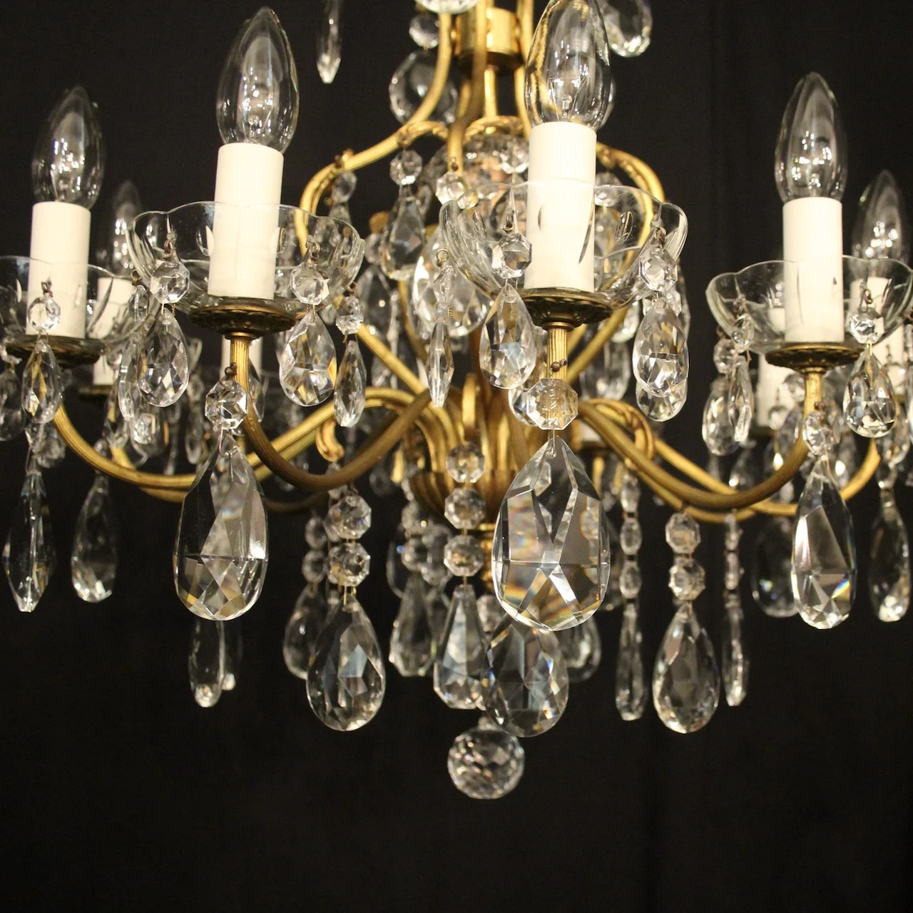 French Gilded 9 Light Antique Chandelier Antique Lighting 3 French Gilded 9 Light Antique Chandelier - Image 3