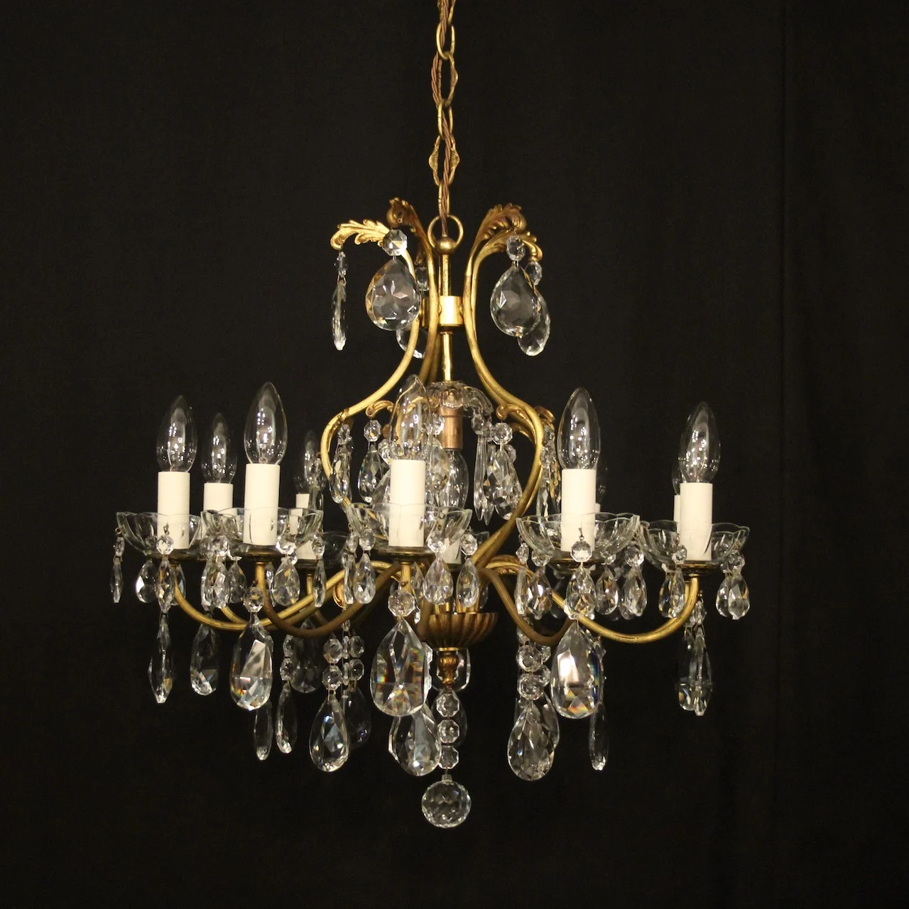 French Gilded 9 Light Antique Chandelier Antique Lighting 8 French Gilded 9 Light Antique Chandelier - Image 8