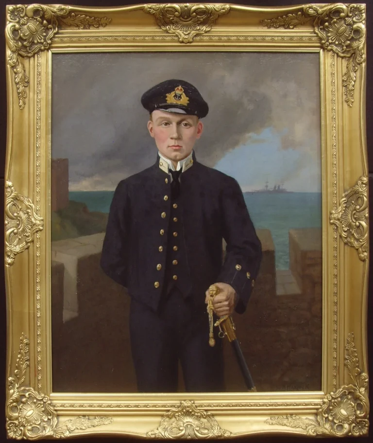 Royal Navy Oil Portrait Midshipman by Samuel Harry Hancock (1871–1932) Marine Seascape Paintings