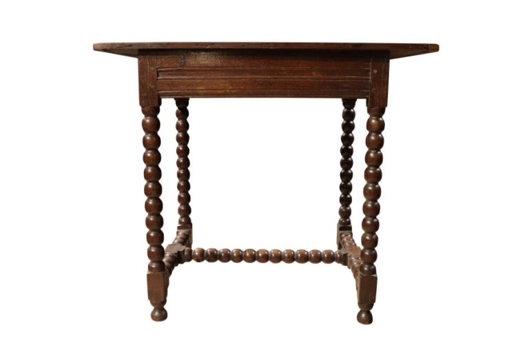 Early 18th Century Oak Side Table with Bobbin-Turned Supports, Circa 1700