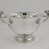Antique Sterling Solid Silver Dolphin Handle Bowl 637g