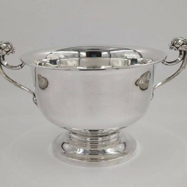 Antique Sterling Solid Silver Dolphin Handle Bowl 637g