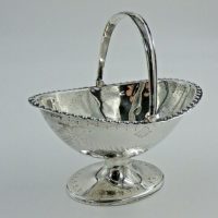 Antique Sterling Solid Silver Small Sugar Basket with Swing Handle