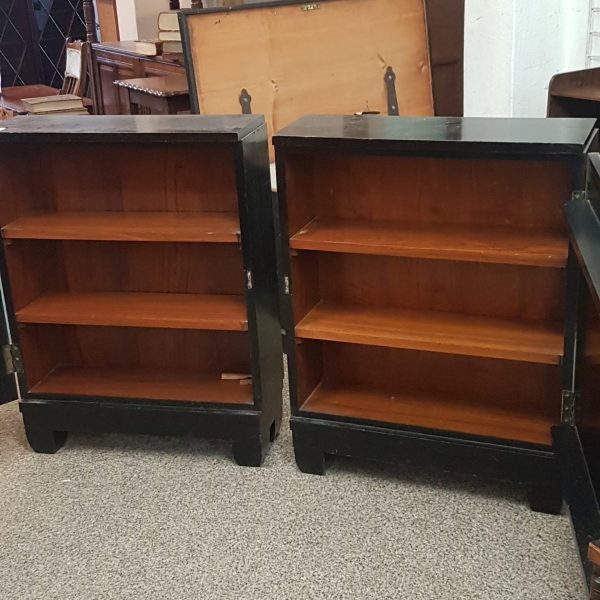Good Antique Small Pair of Art Deco Ebonised Bookcases
