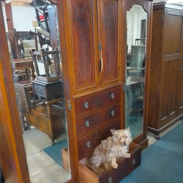 Large Antique Edwardian Inlaid Wardrobe