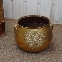 Good Antique Brass Armorial Jardinière or Log Bin
