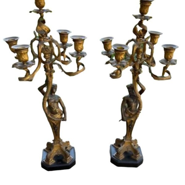 Antique a Pair Baroque Bronze Candelstick